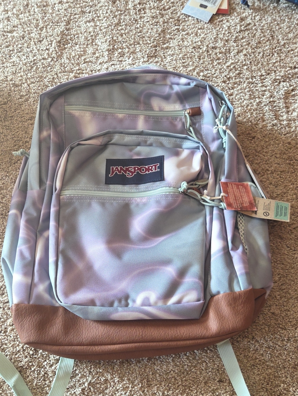 NWT Jansport Lavender Tie-Dye Backpack with Brown Base